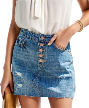 High Waisted Denim Mini Jean Skirts for Women Blue Stretchy Bodycon Slim Fit Mini Denim Skirt