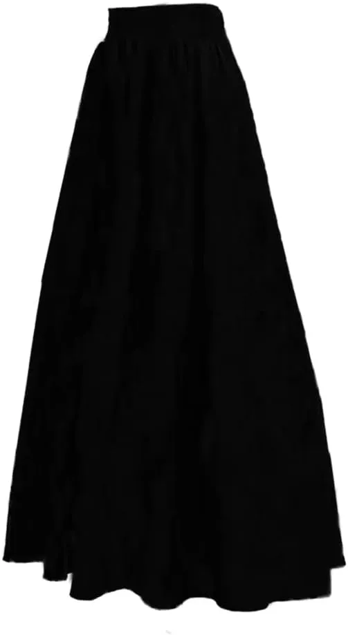 HS-LK Women Stretchy High Waisted A-line Swing Skirt Camo Print Pleated Flared Maxi Skirt