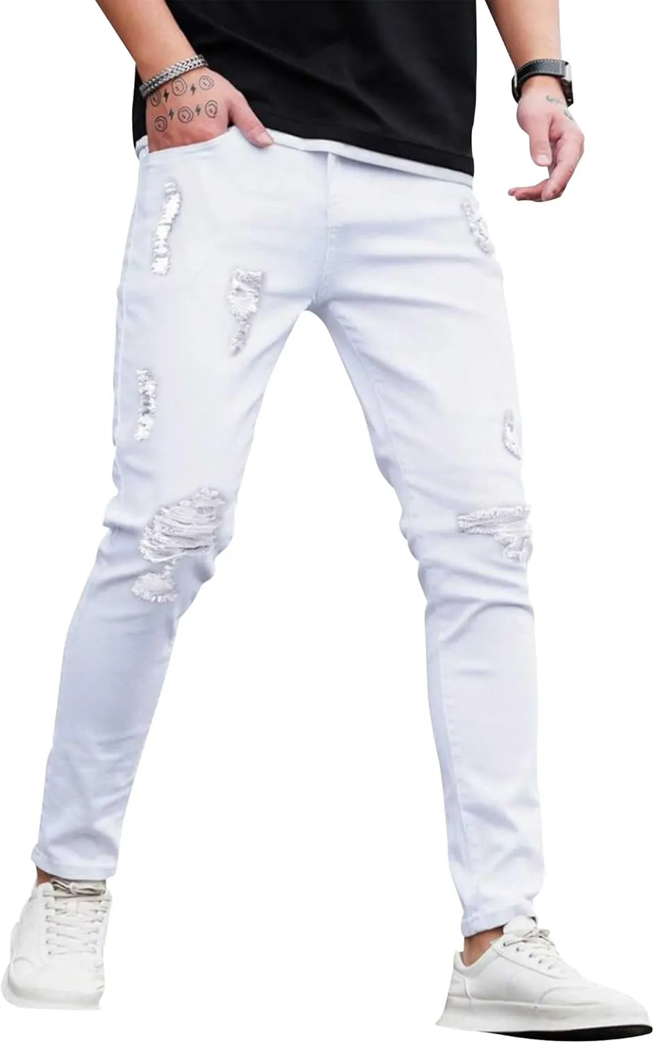 HUNGSON Skinny Jeans for Men Stretch Slim Fit Ripped Distressed