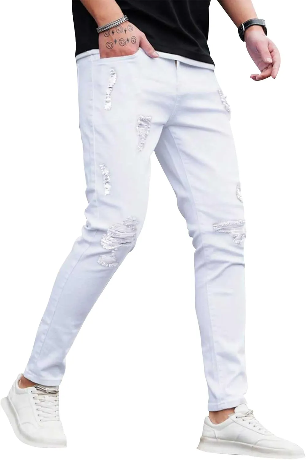 HUNGSON Skinny Jeans for Men Stretch Slim Fit Ripped Distressed