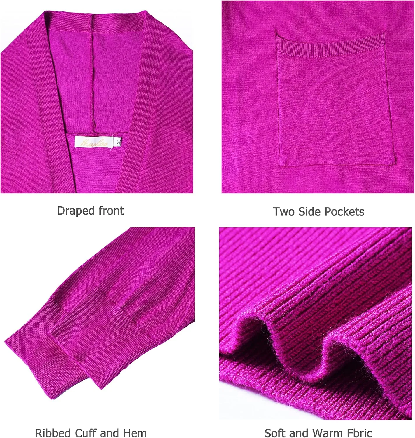 Huuloo Women's Open Front Long Shawl Cardigan Sweater with Pockets