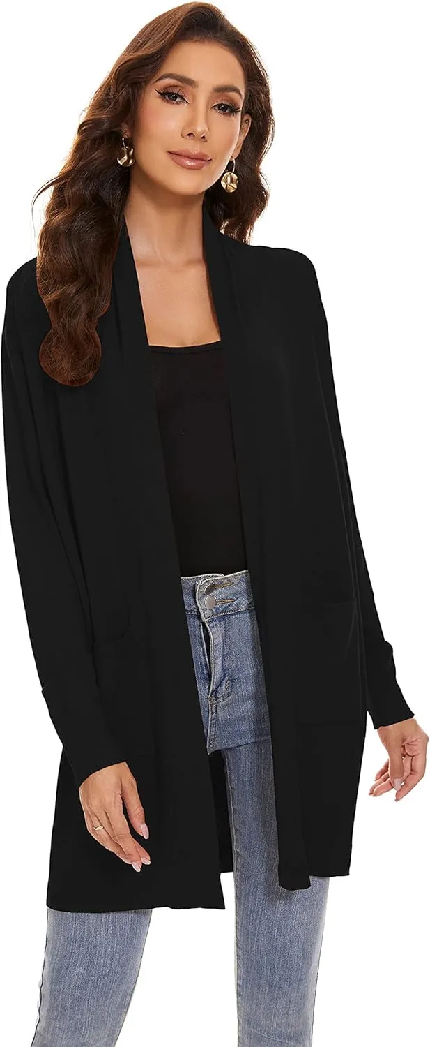 Huuloo Women's Open Front Long Shawl Cardigan Sweater with Pockets