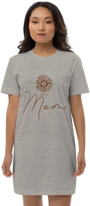 I Love You Mom Camomile Brown Quote Lettering Herbs Design Organic Cotton t-Shirt Dress