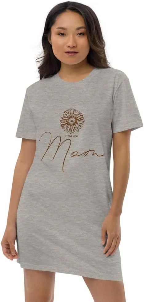 I Love You Mom Camomile Brown Quote Lettering Herbs Design Organic Cotton t-Shirt Dress