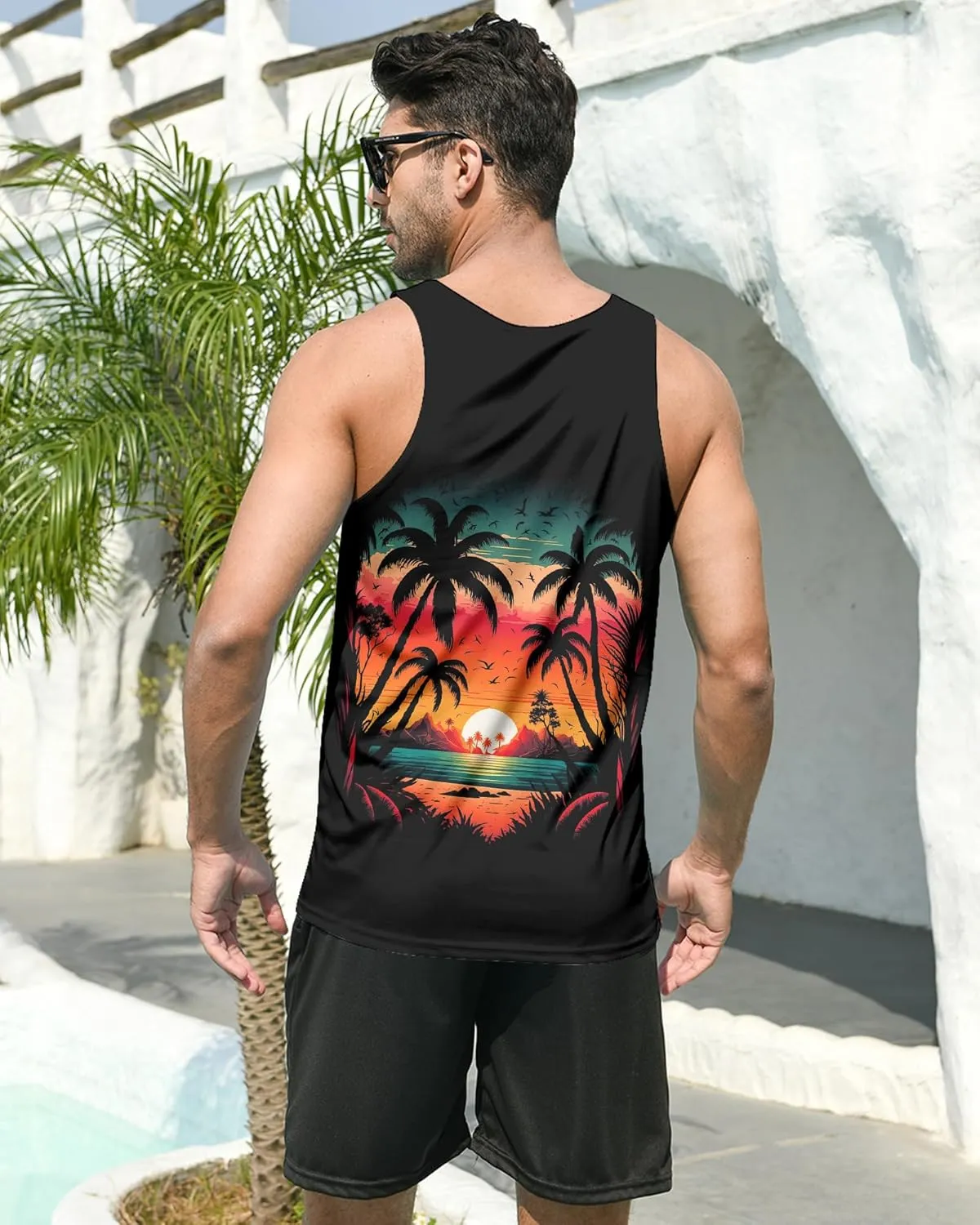 Idgreatim Mens Beach Tank Tops Fashion Graphic Quick Dry Sleeveless Shirt for Beach Workout S-XXL