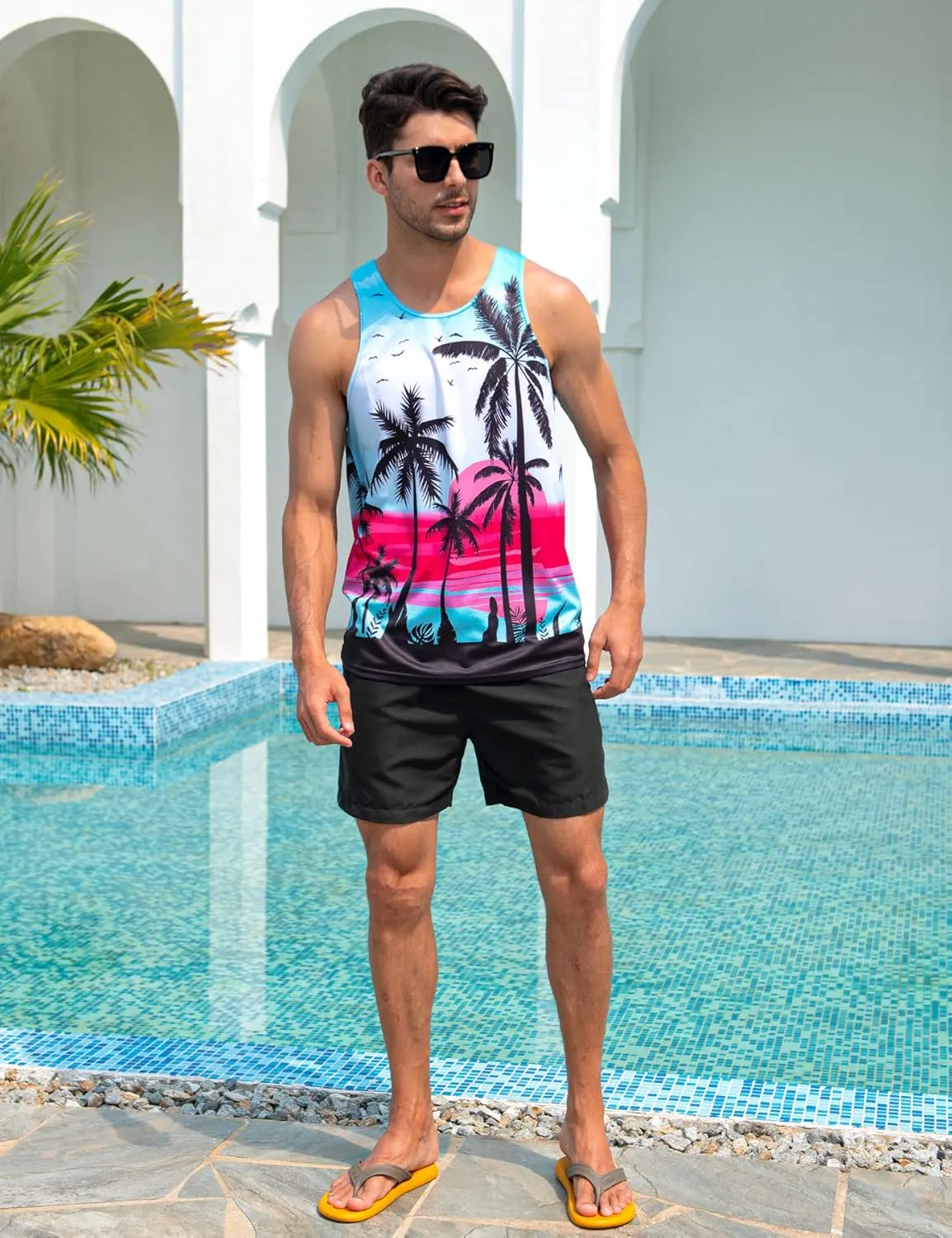 Idgreatim Mens Beach Tank Tops Fashion Graphic Quick Dry Sleeveless Shirt for Beach Workout S-XXL