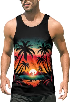 Idgreatim Mens Beach Tank Tops Fashion Graphic Quick Dry Sleeveless Shirt for Beach Workout S-XXL
