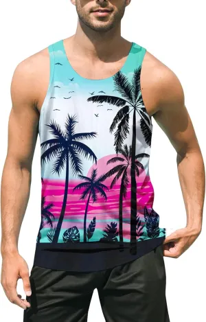 Idgreatim Mens Beach Tank Tops Fashion Graphic Quick Dry Sleeveless Shirt for Beach Workout S-XXL