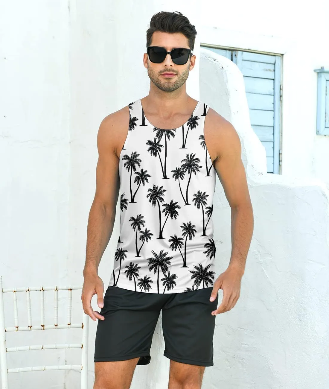 Idgreatim Mens Beach Tank Tops Fashion Graphic Quick Dry Sleeveless Shirt for Beach Workout S-XXL