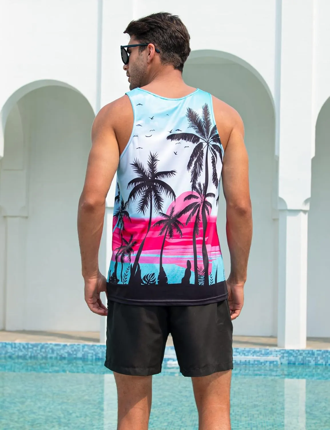 Idgreatim Mens Beach Tank Tops Fashion Graphic Quick Dry Sleeveless Shirt for Beach Workout S-XXL