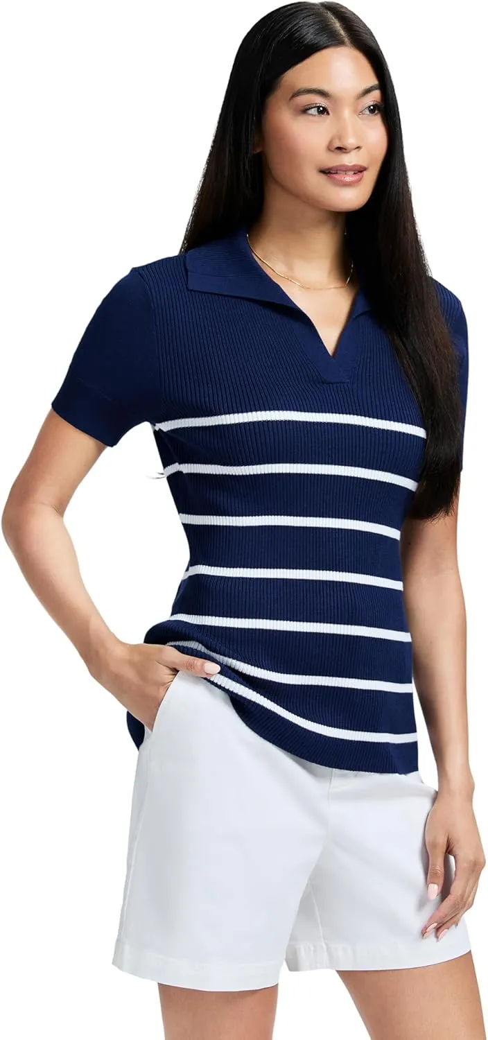 IZOD Women's Short Sleeve Sweater Performance Stretch Golf Collared Polo