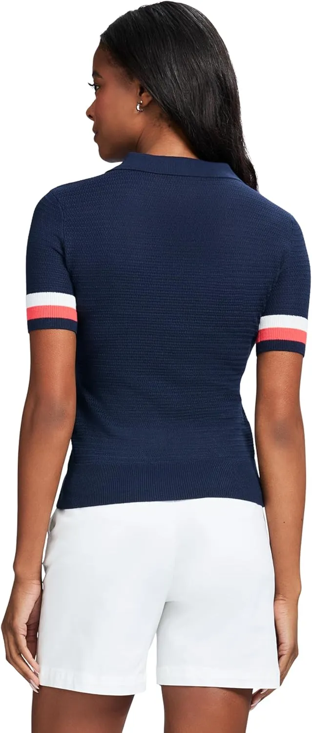 IZOD Women's Short Sleeve Sweater Performance Stretch Golf Collared Polo