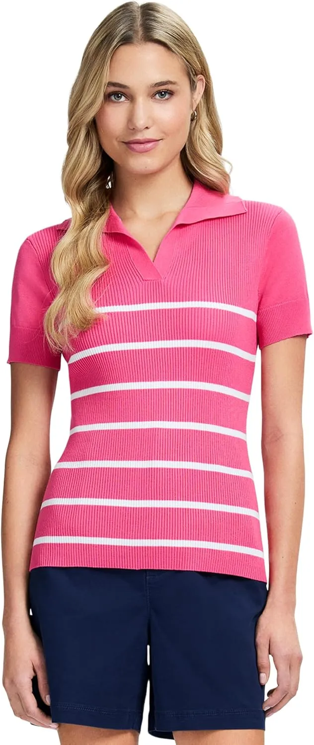 IZOD Women's Short Sleeve Sweater Performance Stretch Golf Collared Polo
