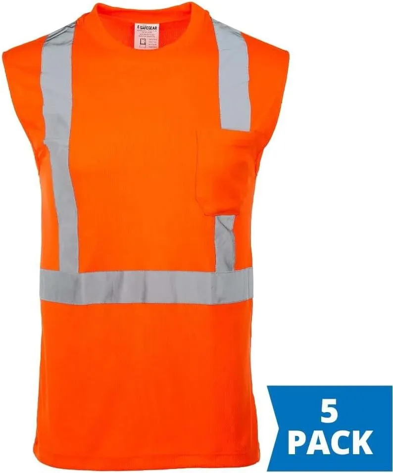 J. J. Keller & Associates, Inc. High Visibility T Shirt for Men, Sleeveless, ANSI Class 2 Type R, Chest Pocket, SAFEGEAR