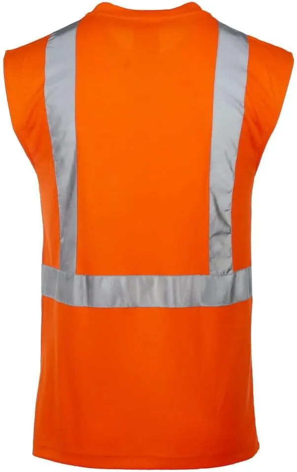 J. J. Keller & Associates, Inc. High Visibility T Shirt for Men, Sleeveless, ANSI Class 2 Type R, Chest Pocket, SAFEGEAR