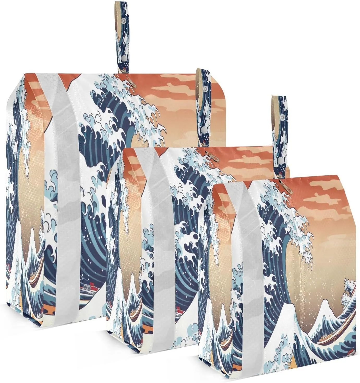 Japanese Wave Sea Packing Cubes for Travel 3 Set Compression Travel Bags Luggage Cubes for Packing
