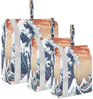Japanese Wave Sea Packing Cubes for Travel 3 Set Compression Travel Bags Luggage Cubes for Packing