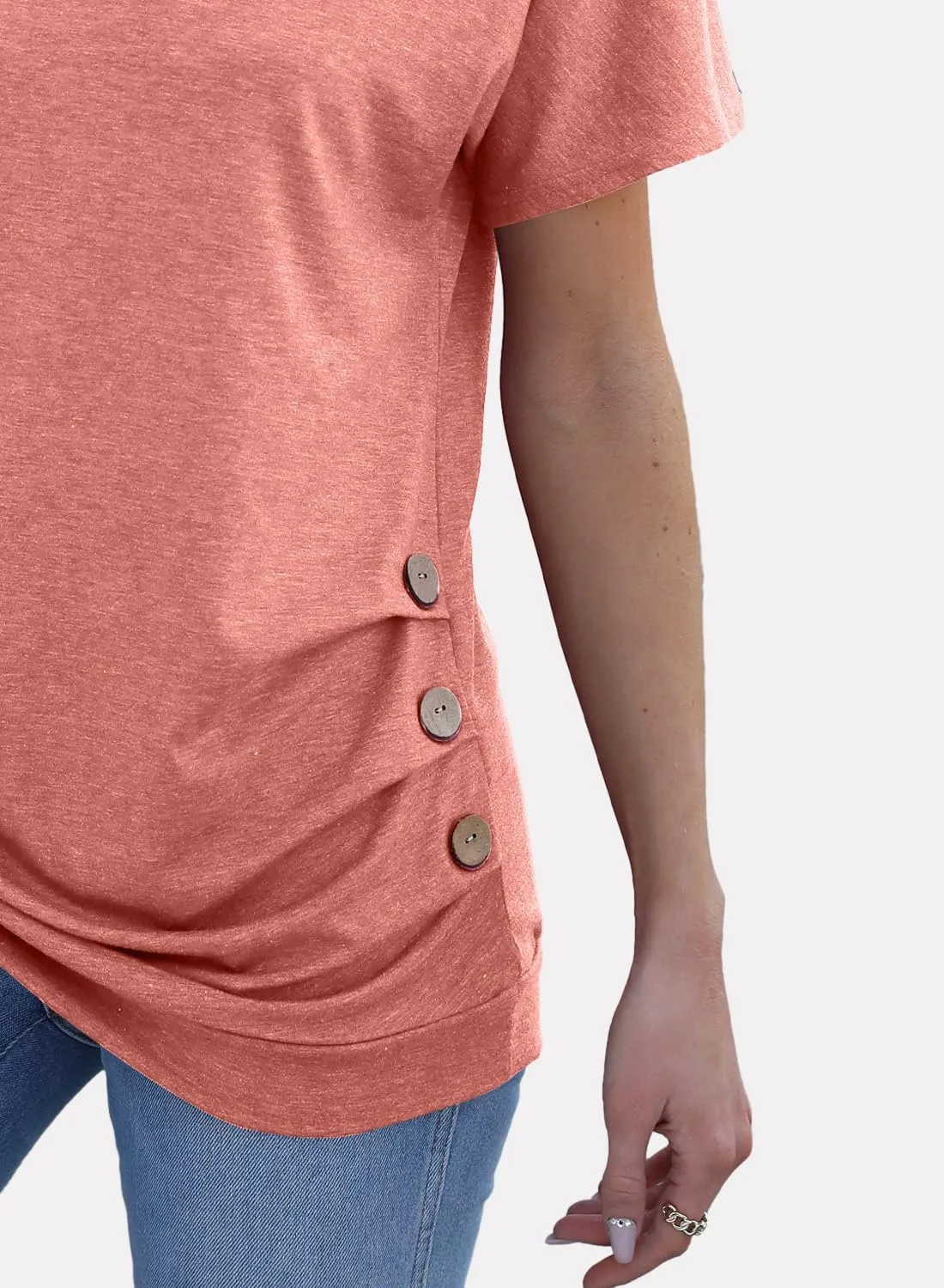 Jescakoo Womens Tops Short Sleeve V Neck Summer Shirts Casual Tunic