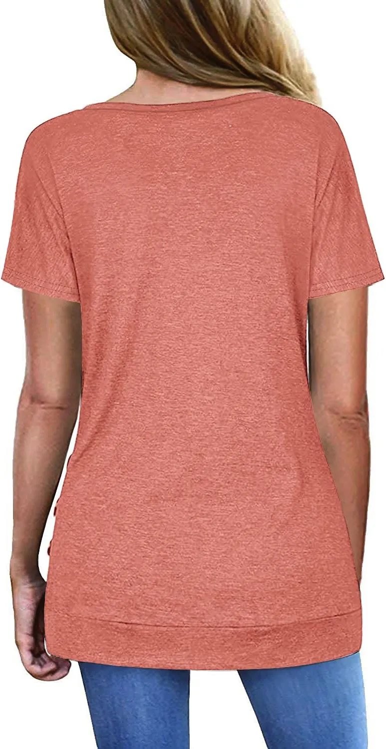 Jescakoo Womens Tops Short Sleeve V Neck Summer Shirts Casual Tunic