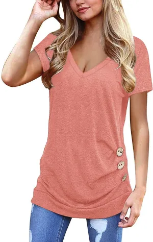 Jescakoo Womens Tops Short Sleeve V Neck Summer Shirts Casual Tunic