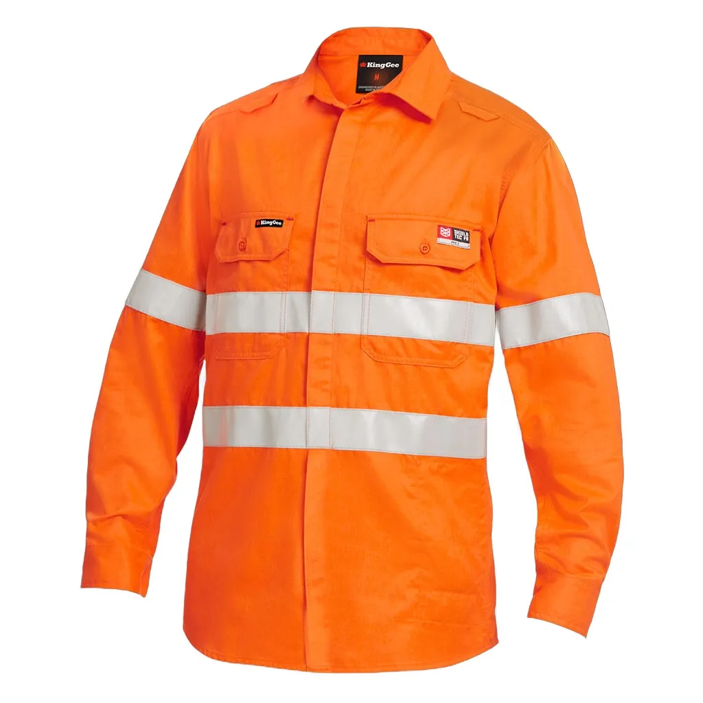King Gee Shieldtec Lenzing FR Hi-Vis Spliced Open Front Taped Shirt (K84001)