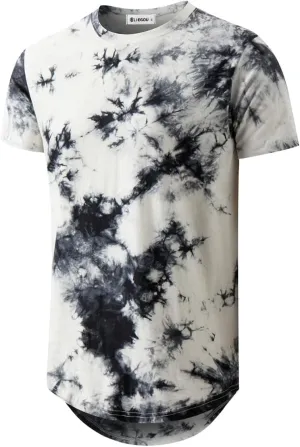 KLIEGOU Mens Hip Hop Tie-Dyed Hipster Curve Hem T Shirt