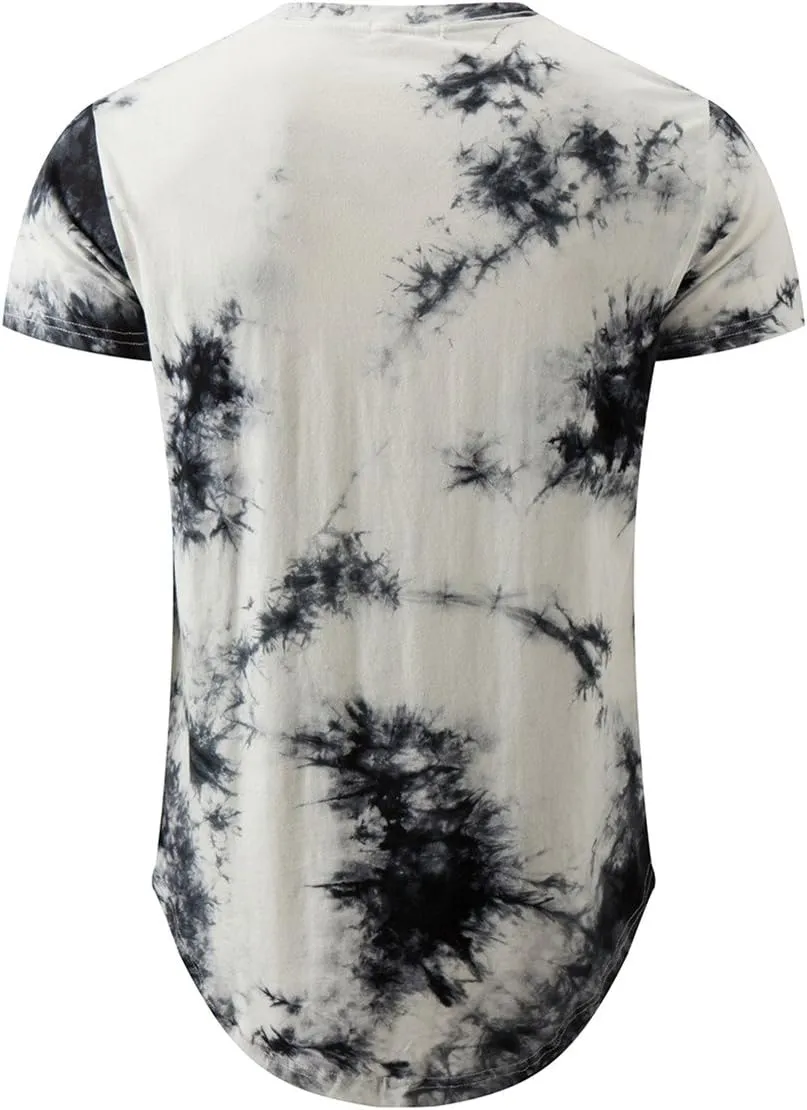 KLIEGOU Mens Hip Hop Tie-Dyed Hipster Curve Hem T Shirt