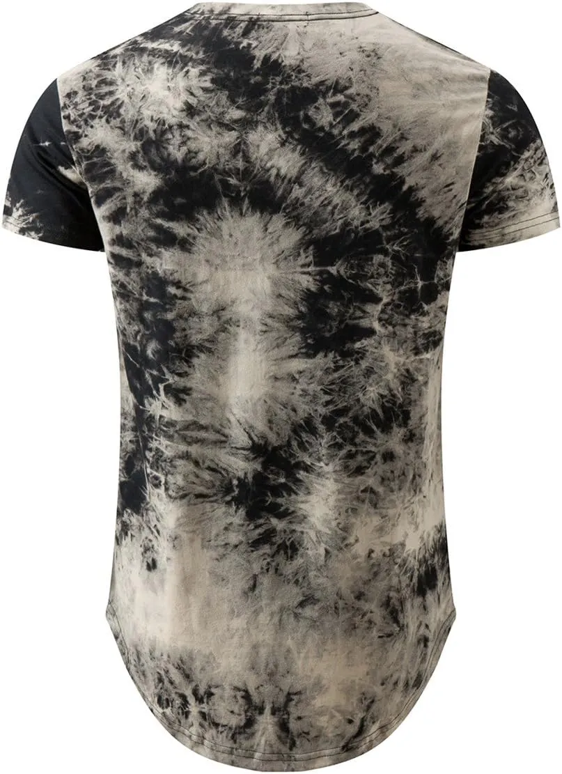 KLIEGOU Mens Hip Hop Tie-Dyed Hipster Curve Hem T Shirt