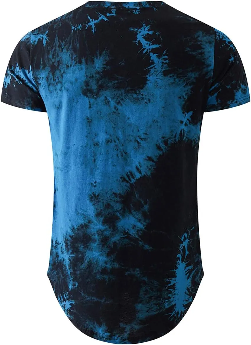KLIEGOU Mens Hip Hop Tie-Dyed Hipster Curve Hem T Shirt