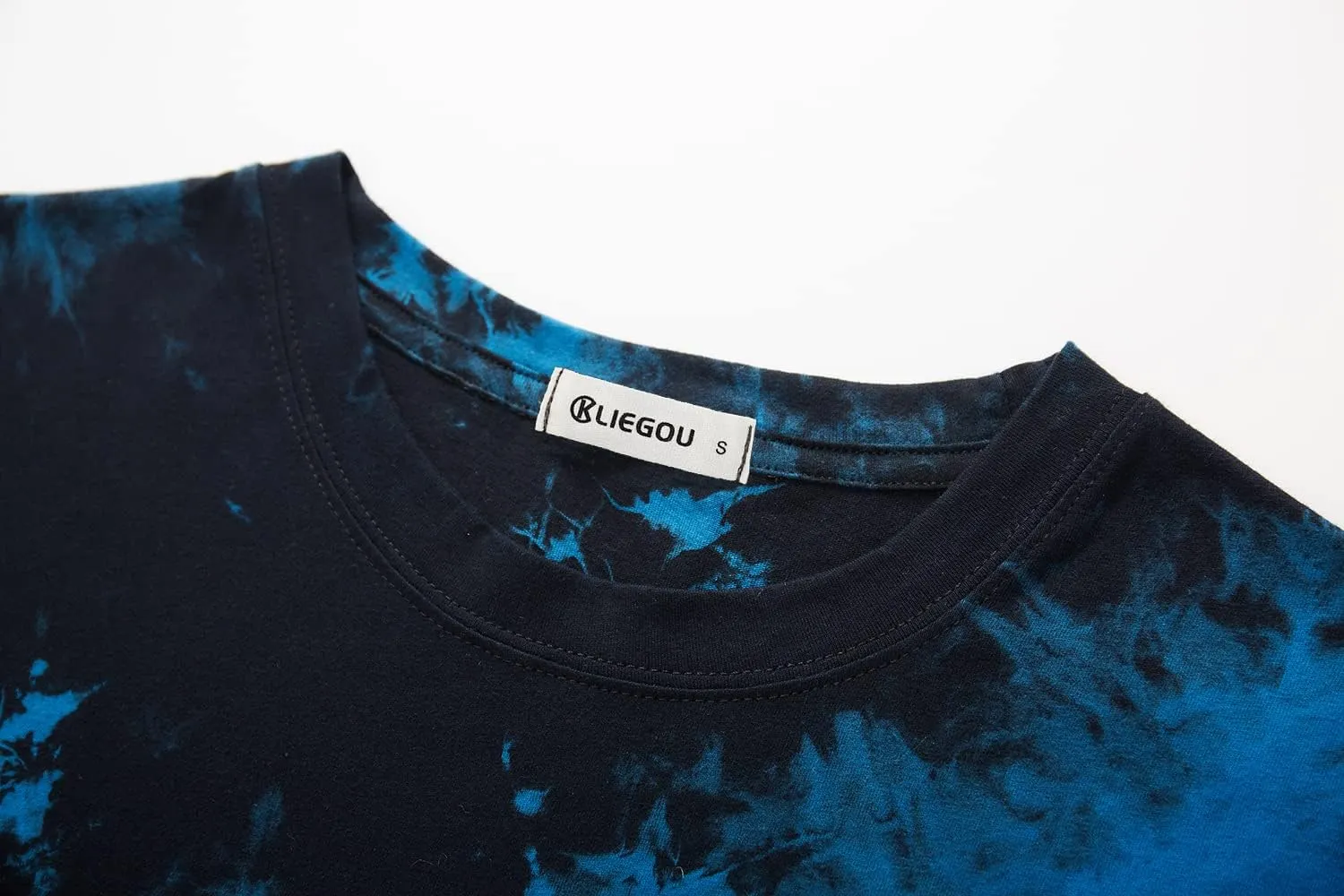 KLIEGOU Mens Hip Hop Tie-Dyed Hipster Curve Hem T Shirt