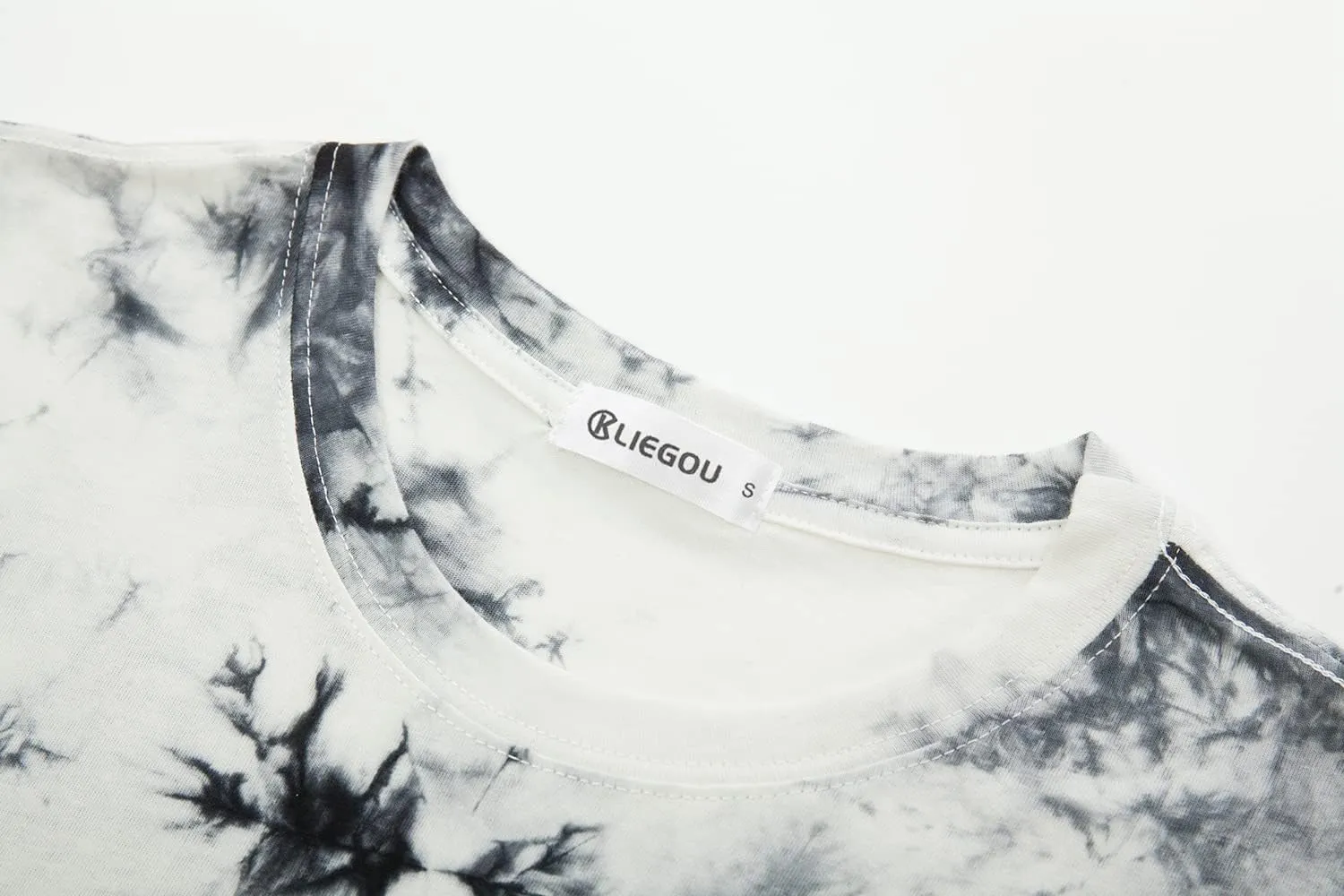 KLIEGOU Mens Hip Hop Tie-Dyed Hipster Curve Hem T Shirt