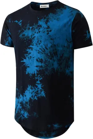 KLIEGOU Mens Hip Hop Tie-Dyed Hipster Curve Hem T Shirt