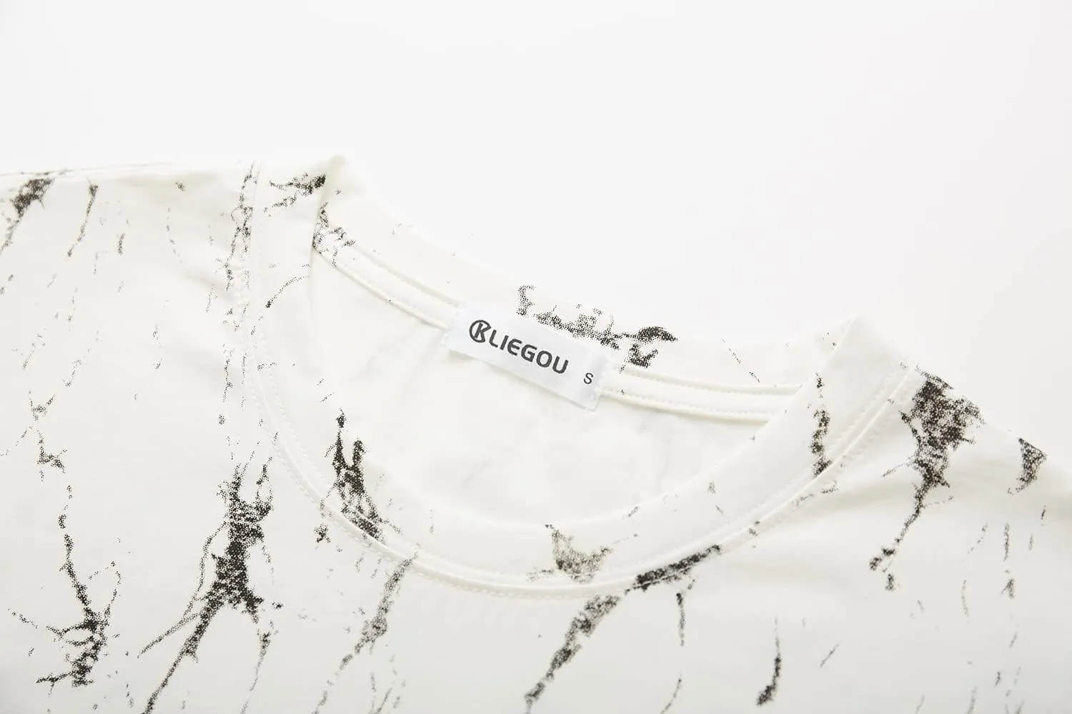 KLIEGOU Mens Hipster Hip Hop Ripped Round Hemline Pattern Print T Shirt