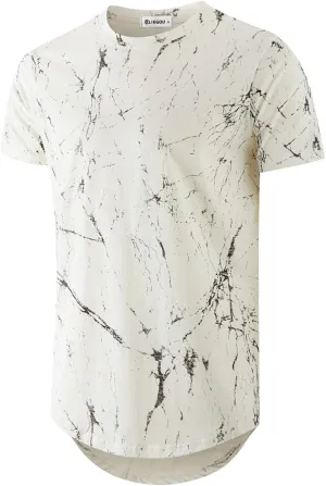 KLIEGOU Mens Hipster Hip Hop Ripped Round Hemline Pattern Print T Shirt