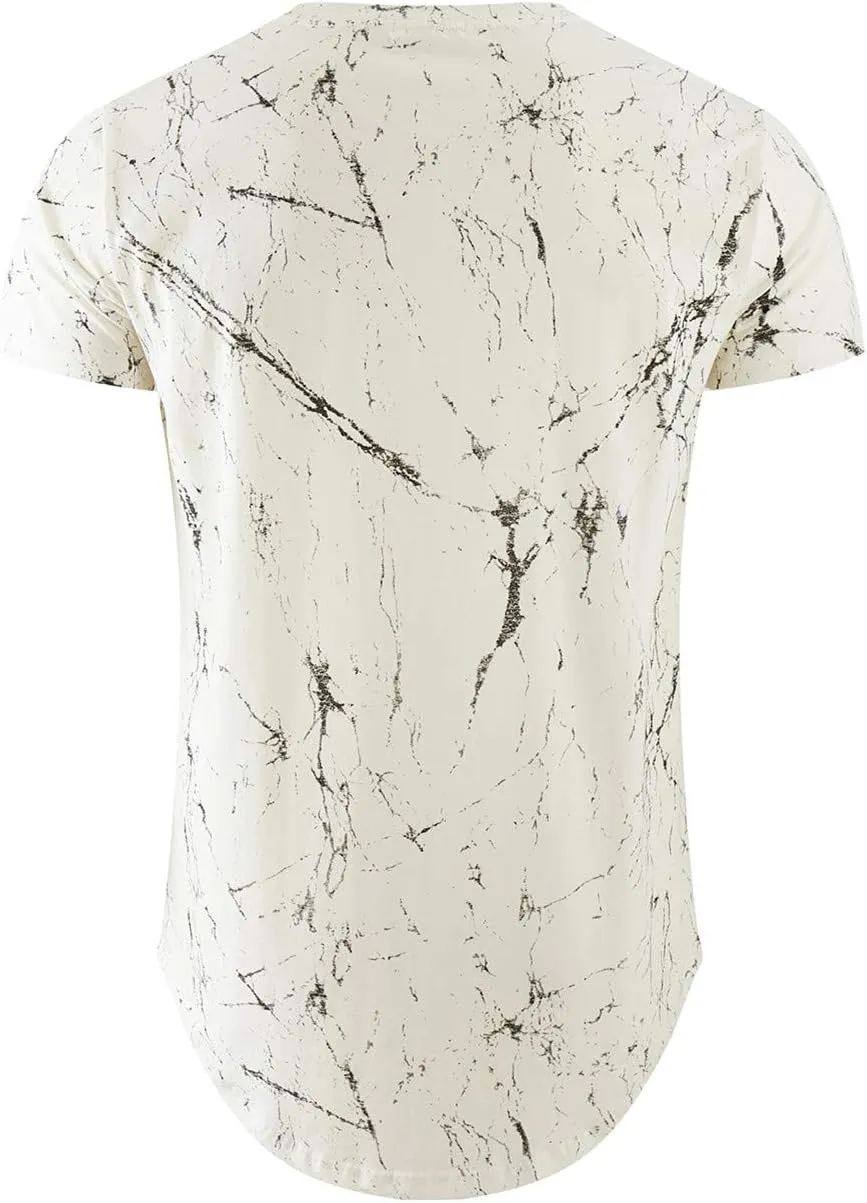 KLIEGOU Mens Hipster Hip Hop Ripped Round Hemline Pattern Print T Shirt