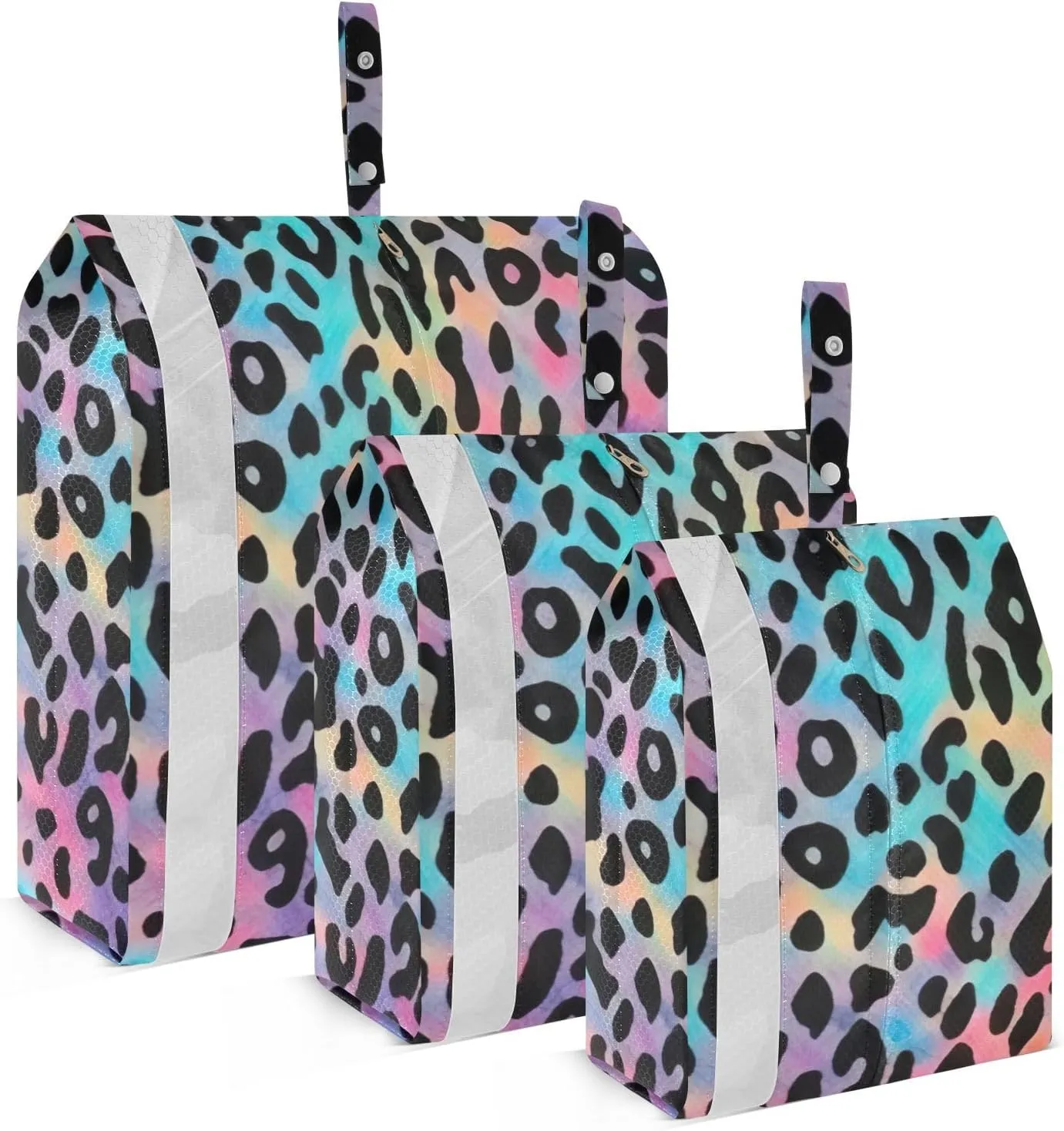 Leopard Rainbow Colorful Packing Cubes for Travel 3 Set Packing Cubes Compression Suitcase Organizer for Travel Essentials