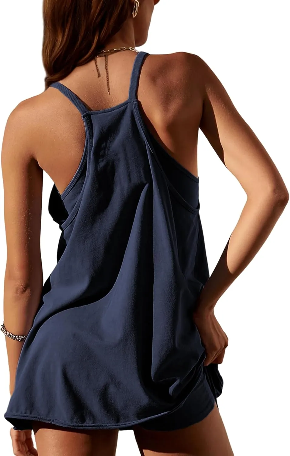 Lianlive Women Athletic Mini Dresses Built-in Shorts Set Summer Sleeveless Sundress Hot Shot Mini Dress
