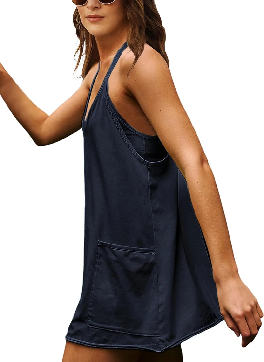Lianlive Women Athletic Mini Dresses Built-in Shorts Set Summer Sleeveless Sundress Hot Shot Mini Dress
