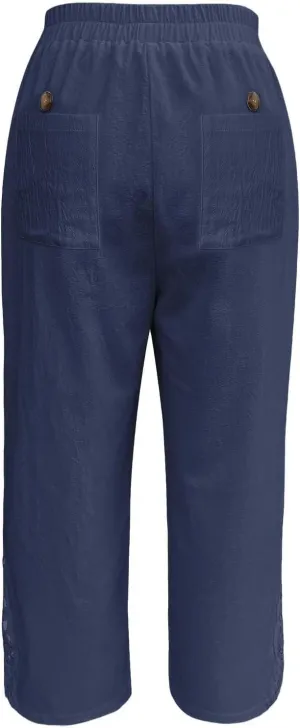 Linen Pants for Women Summer 2025 Trendy Beach Slacks Outfits Casual High Waist Pant Vintage Trousers with Pockets