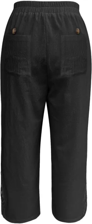 Linen Pants for Women Summer 2025 Trendy Beach Slacks Outfits Casual High Waist Pant Vintage Trousers with Pockets
