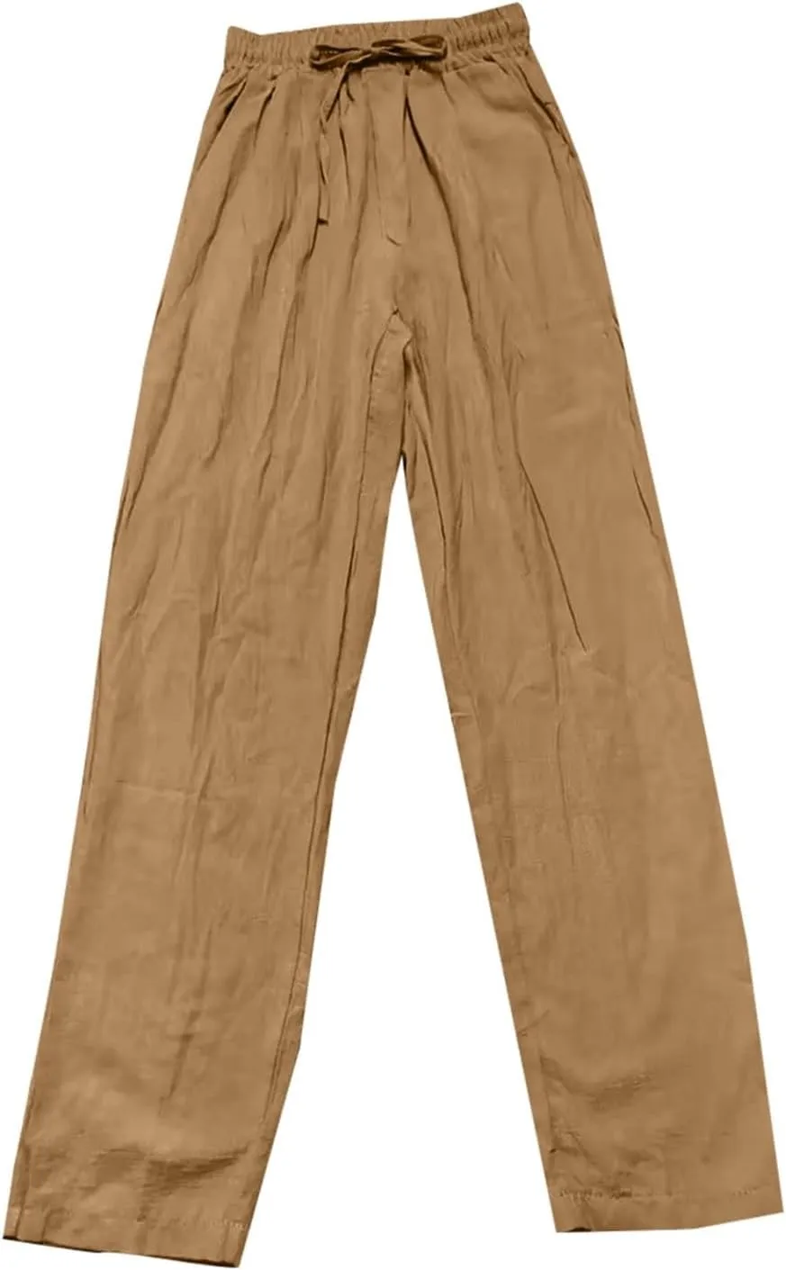 Linen Pants Women Summer Wide Leg High Waist Lounge Pant Plus Size Loose Casual Drawstring Beach Trousers with Pockets