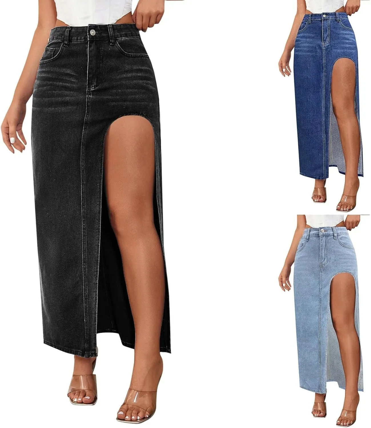 Long Denim Skirts for Women High Waist Denim Maxi Skirt Flared Jean Skirt Pencil Jean Skirts Y2k with Pockets