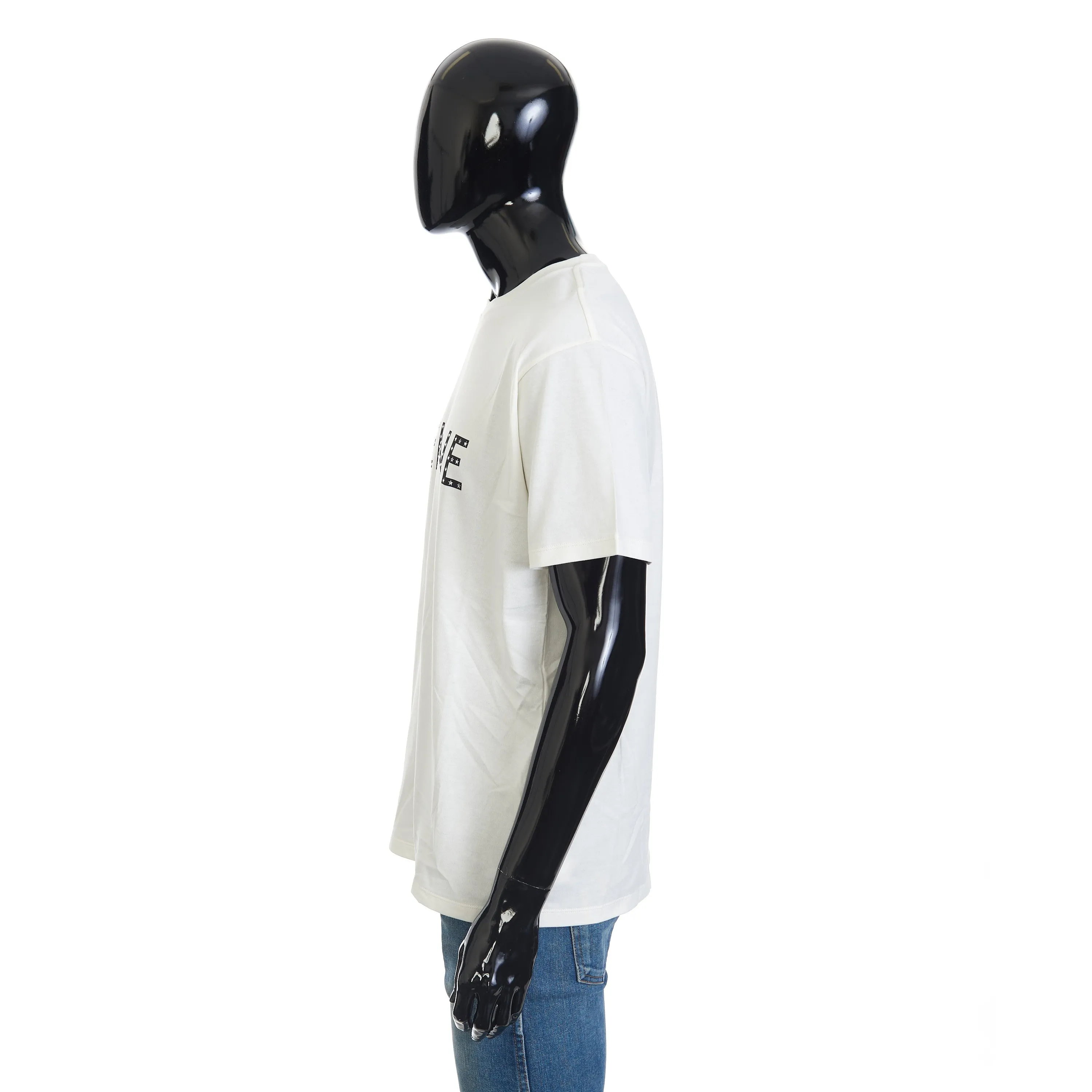 Loose T-Shirt w/ Rhinestone-Studded Logo Print In White Cotton Jersey