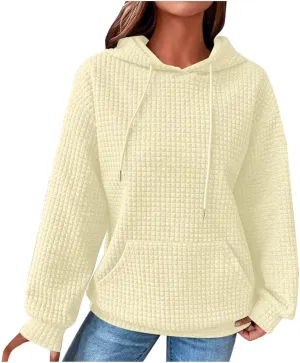 LRMQS Hoodies for Women Trendy Fall Fashion 2024 Waffle Knit Drawstring Pullover Sweatshirts Loose Fit Casual Cute Clothes