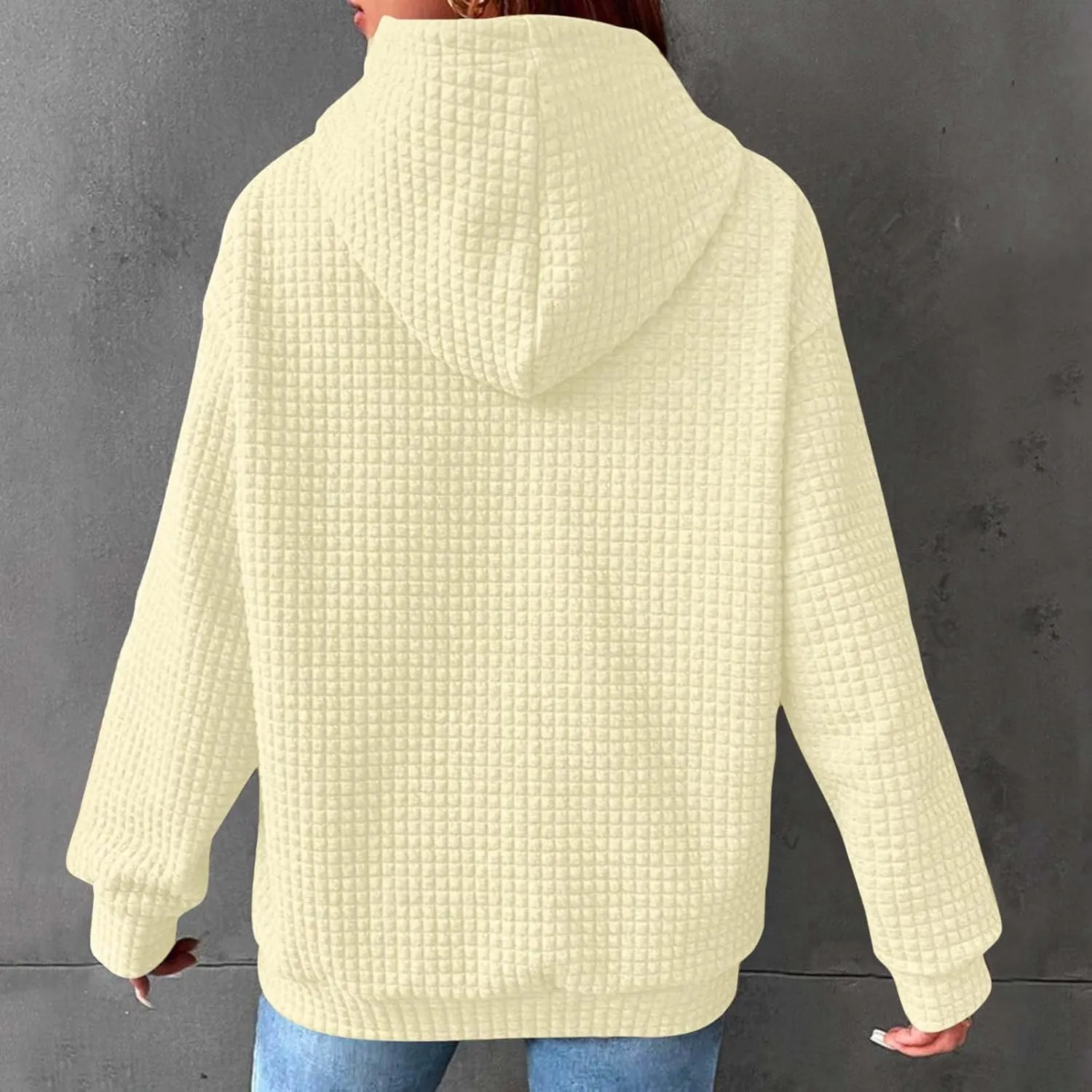 LRMQS Hoodies for Women Trendy Fall Fashion 2024 Waffle Knit Drawstring Pullover Sweatshirts Loose Fit Casual Cute Clothes