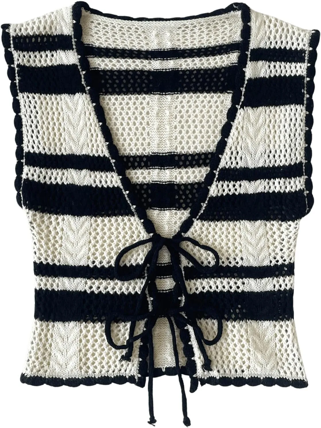 MakeMeChic Women's Striped V Neck Tie Front Sweater Vest Sleeveless Knitwear