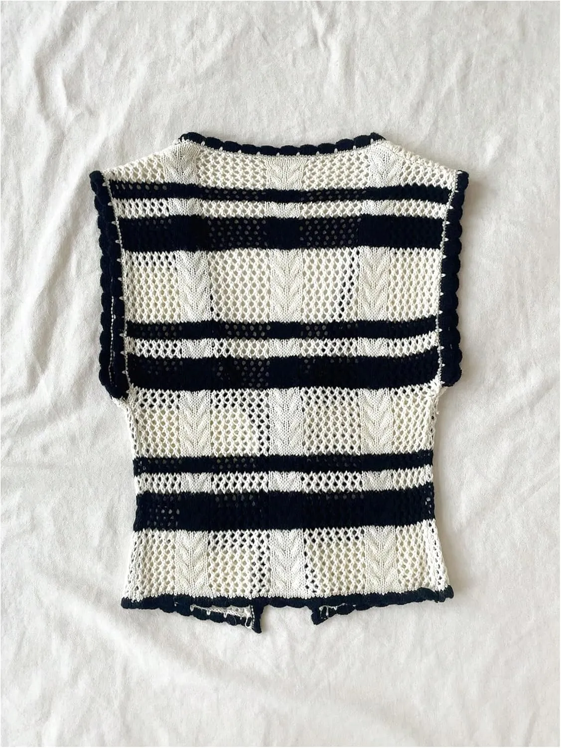 MakeMeChic Women's Striped V Neck Tie Front Sweater Vest Sleeveless Knitwear