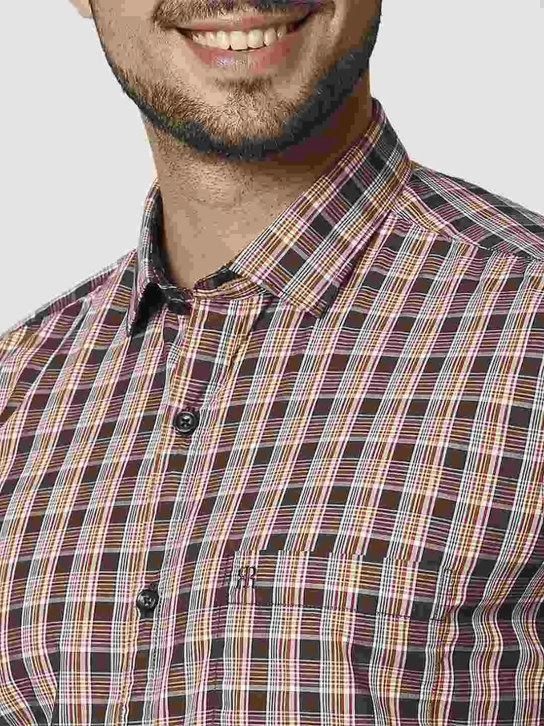 Men Brown Contemporary Fit Checks Cotton Shirts