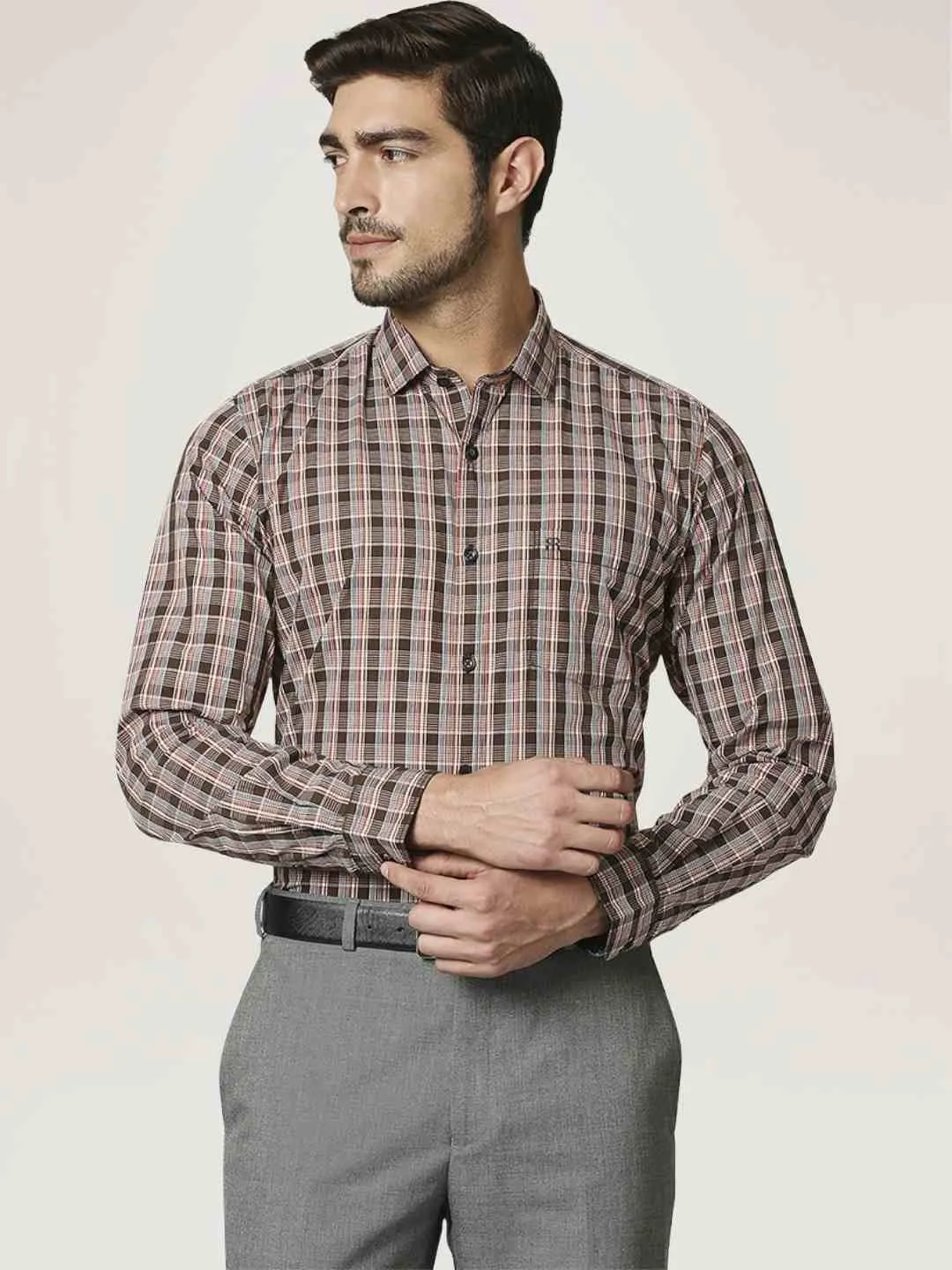 Men Brown Contemporary Fit Checks Cotton Shirts