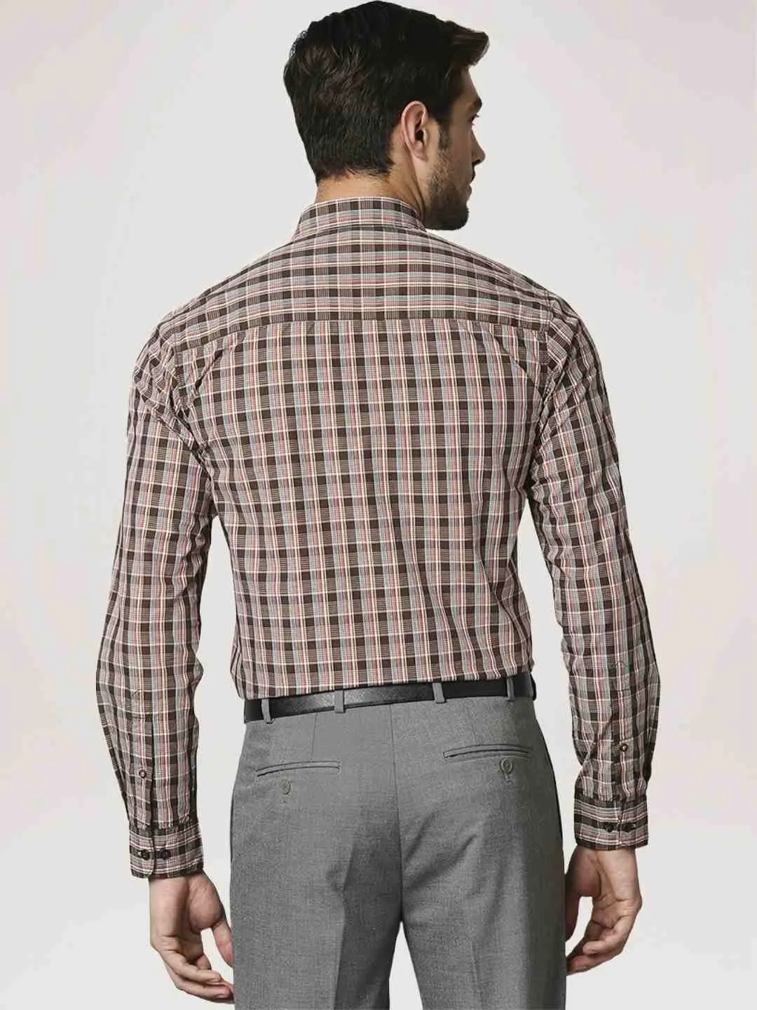 Men Brown Contemporary Fit Checks Cotton Shirts